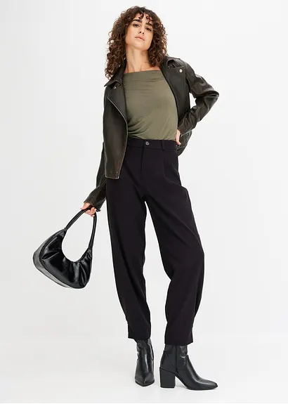 Bonprix Tapered 7/8-Hose Mit Riegel Am Saum - Schwarz - Damen