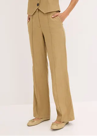Bonprix Tolle Highwaist-Bundfaltenhose Mit Leinen - Braun