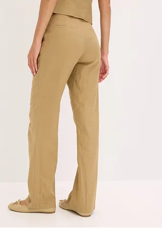 Bonprix Tolle Highwaist-Bundfaltenhose Mit Leinen - Braun