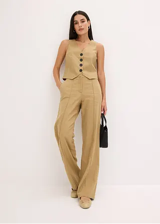 Bonprix Tolle Highwaist-Bundfaltenhose Mit Leinen - Braun
