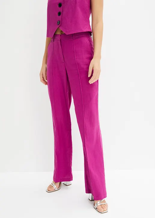 Bonprix Tolle Highwaist-Bundfaltenhose Mit Leinen - Lila