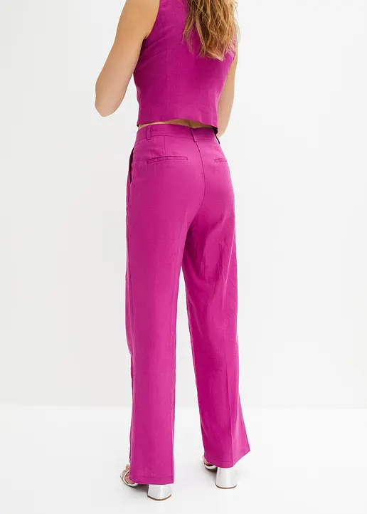 Bonprix Tolle Highwaist-Bundfaltenhose Mit Leinen - Lila