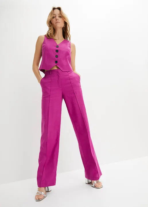 Bonprix Tolle Highwaist-Bundfaltenhose Mit Leinen - Lila
