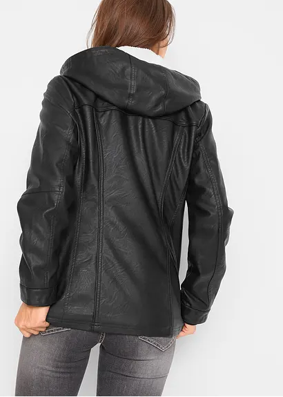 Bonprix Tolle Lederimitat-Jacke Mit Abnehmbarer Kapuze - Schwarz - Damen