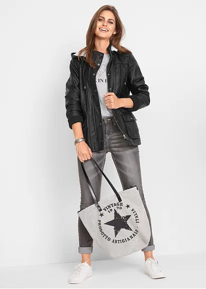 Bonprix Tolle Lederimitat-Jacke Mit Abnehmbarer Kapuze - Schwarz - Damen