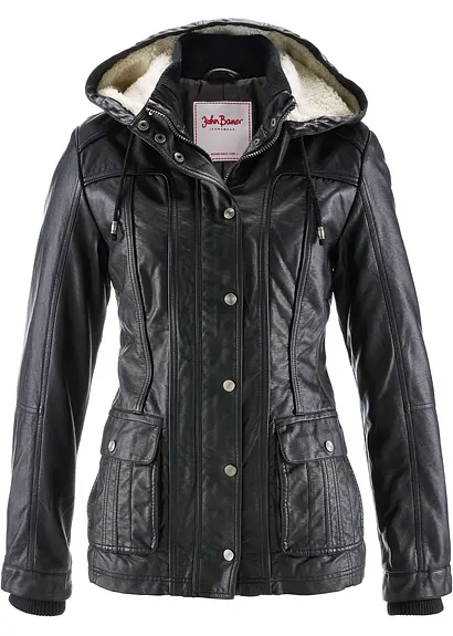 bonprix Tolle Lederimitat-Jacke mit abnehmbarer Kapuze - schwarz - Damen