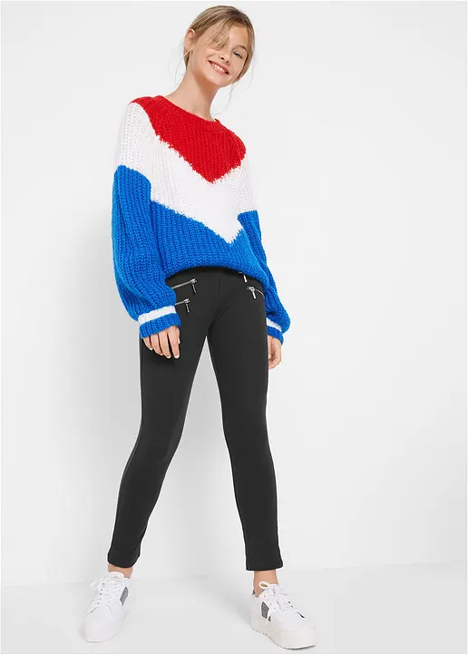 Bonprix Tolle Mädchen Hose Mit Auffälligen Reißverschlüssen - Schwarz