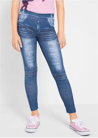 Bonprix Tolle Mädchen Leggings Mit Angesagtem Denimdruck - Blau