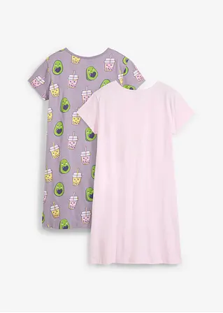 Bonprix Tolle Mädchen Nachthemden Mit Avocado Und Bubble Tea Druck Und Bio-Baumwolle Im 2er Pack