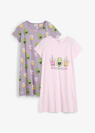 bonprix Tolle Mädchen Nachthemden mit Avocado und Bubble Tea Druck und Bio-Baumwolle im 2er Pack