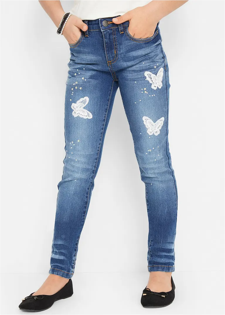 Bonprix Tolle Mädchen Skinny-Jeans Mit Trendiger Applikation - Blau