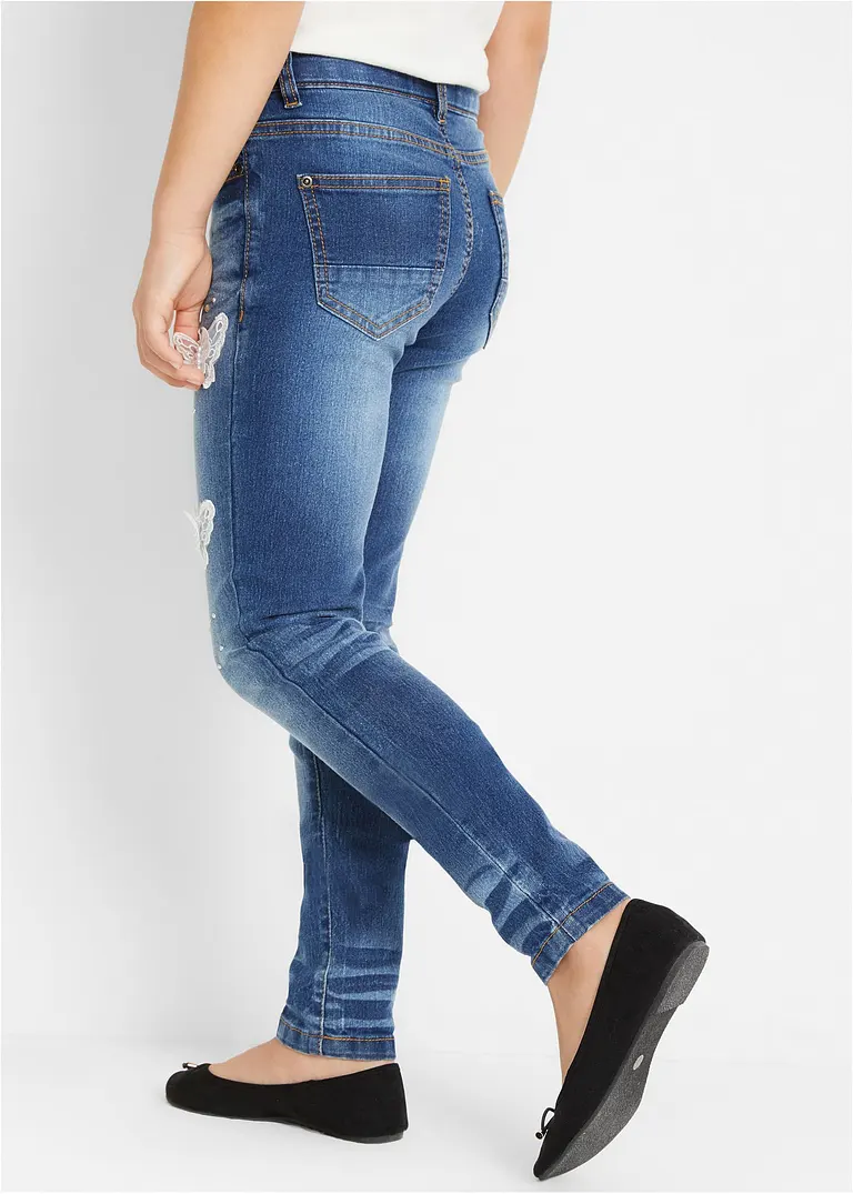 Bonprix Tolle Mädchen Skinny-Jeans Mit Trendiger Applikation - Blau