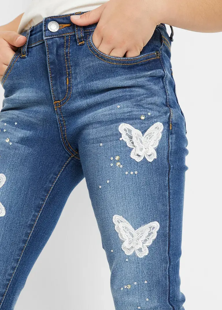 Bonprix Tolle Mädchen Skinny-Jeans Mit Trendiger Applikation - Blau