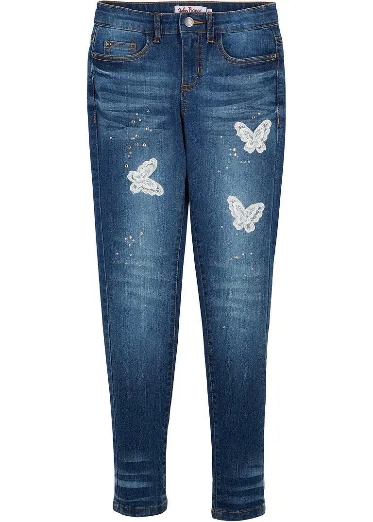 bonprix Tolle Mädchen Skinny-Jeans mit trendiger Applikation - blau