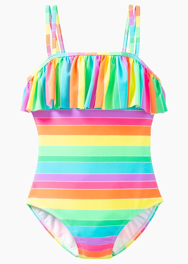 bonprix Toller Badeanzug mit bunten und Metallic-Streifen - pink - Kinder