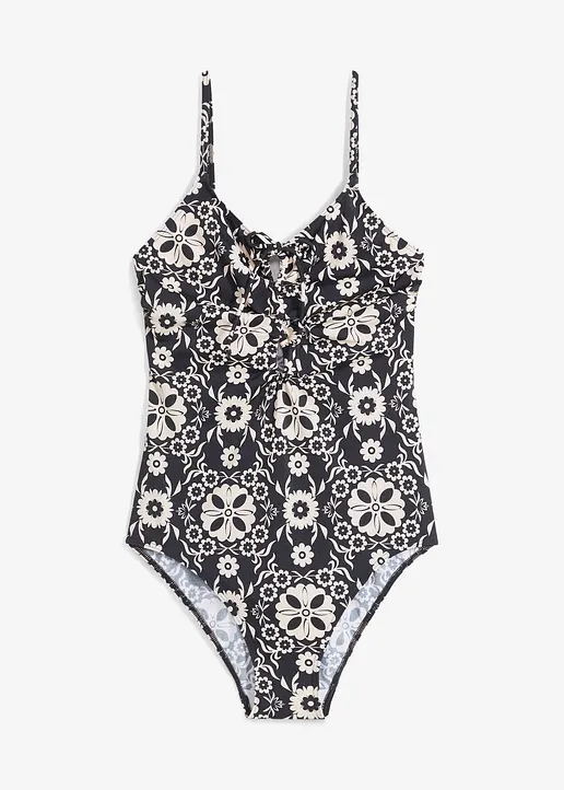 bonprix Toller Badeanzug mit edlem Muster - schwarz - Damen