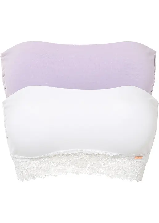bonprix Toller Bandeau BH (2er Pack) mit Bio-Baumwolle und Spitze - Damen