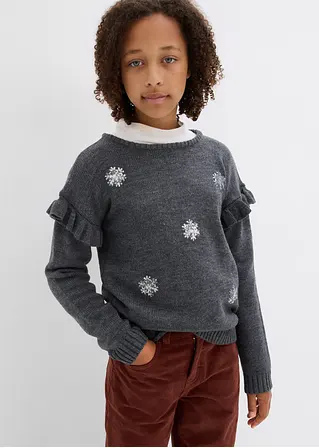 Bonprix Toller Mädchen Strickpullover Mit Pailletten - Grau