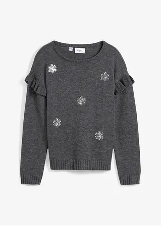 bonprix Toller Mädchen Strickpullover mit Pailletten - grau