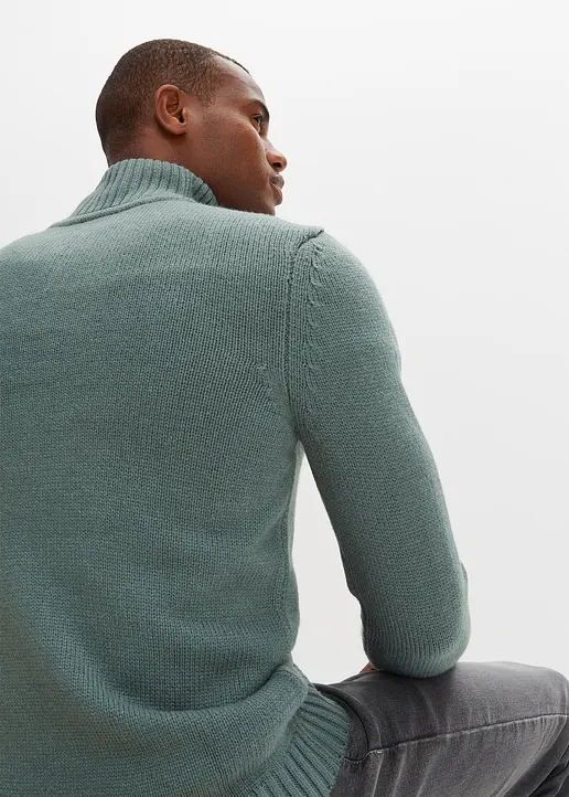 Bonprix Toller Pullover Mit Zopfmuster Und Schönen Kunstleder-Details Maschinenwaschbar