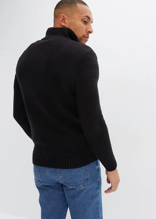 Bonprix Toller Pullover Mit Zopfmuster Und Schönen Kunstleder-Details Maschinenwaschbar