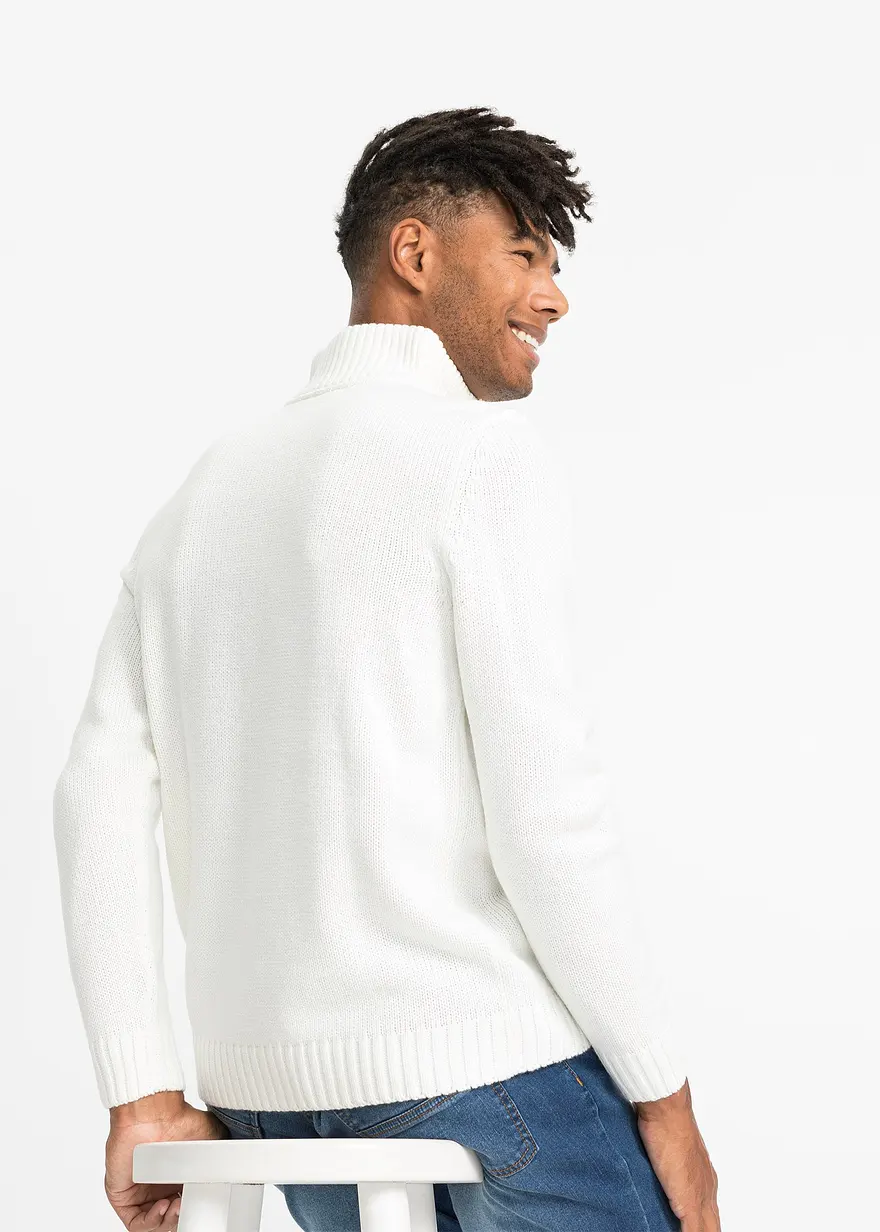Bonprix Toller Pullover Mit Zopfmuster Und Schönen Kunstleder-Details Maschinenwaschbar