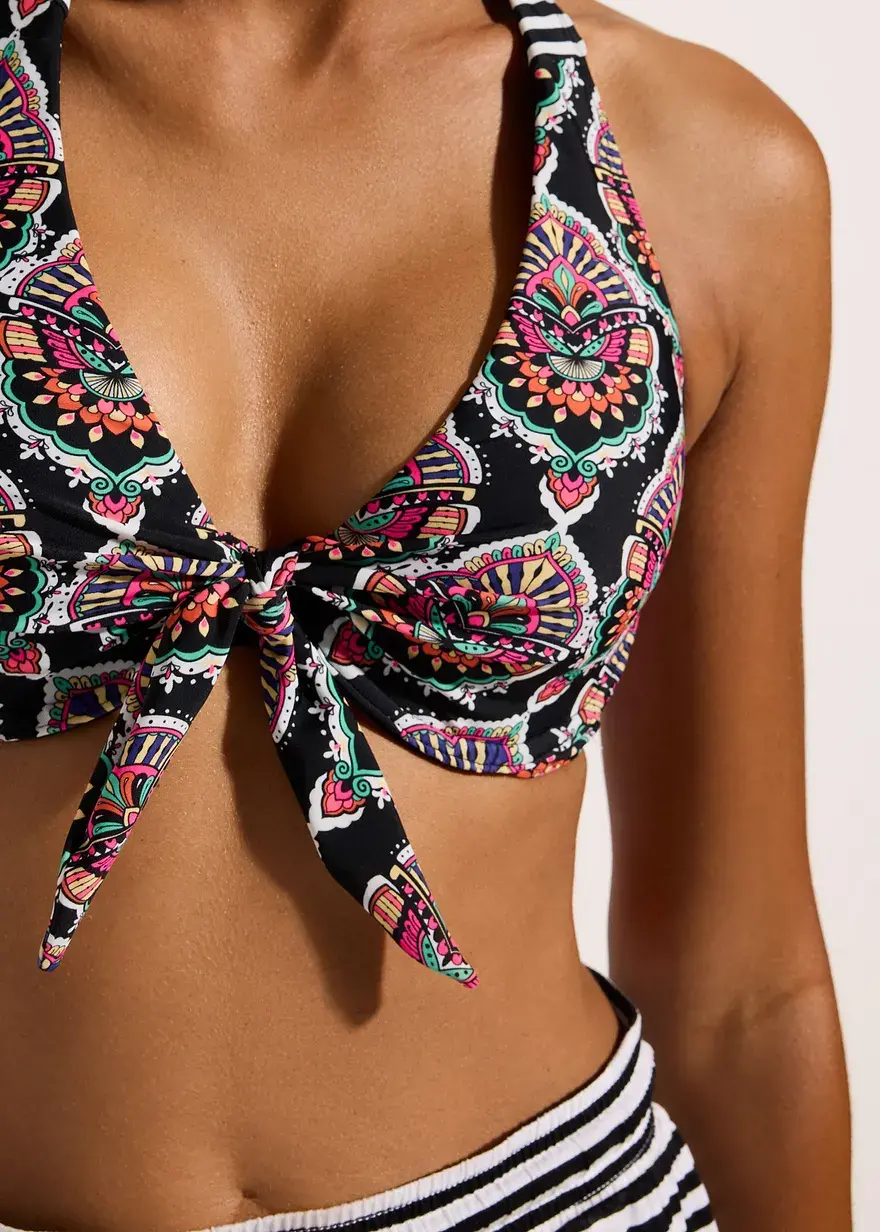 Bonprix Tolles Bikinioberteil Mit Schönem Druck - Schwarz Cup D - Damen