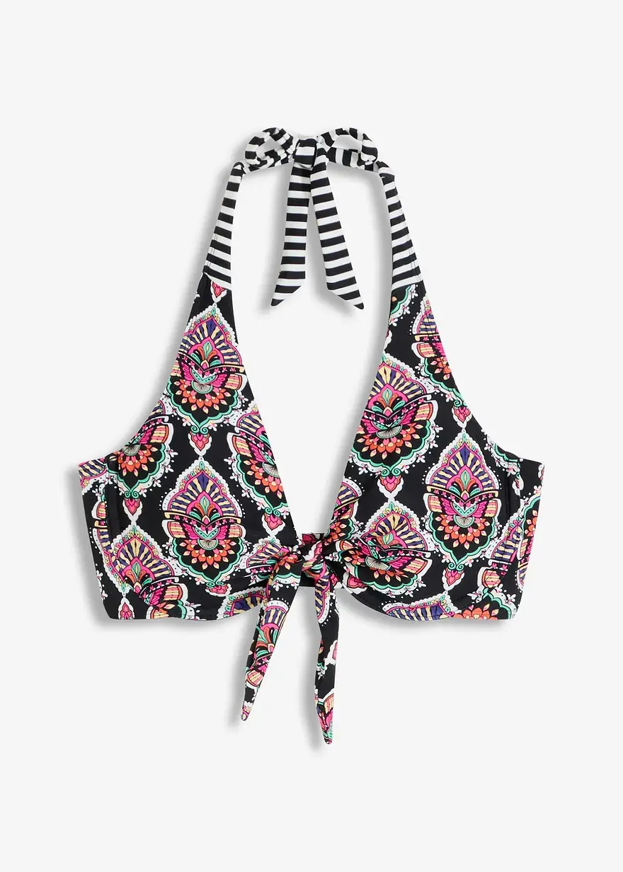 bonprix Tolles Bikinioberteil mit schönem Druck - schwarz Cup D - Damen