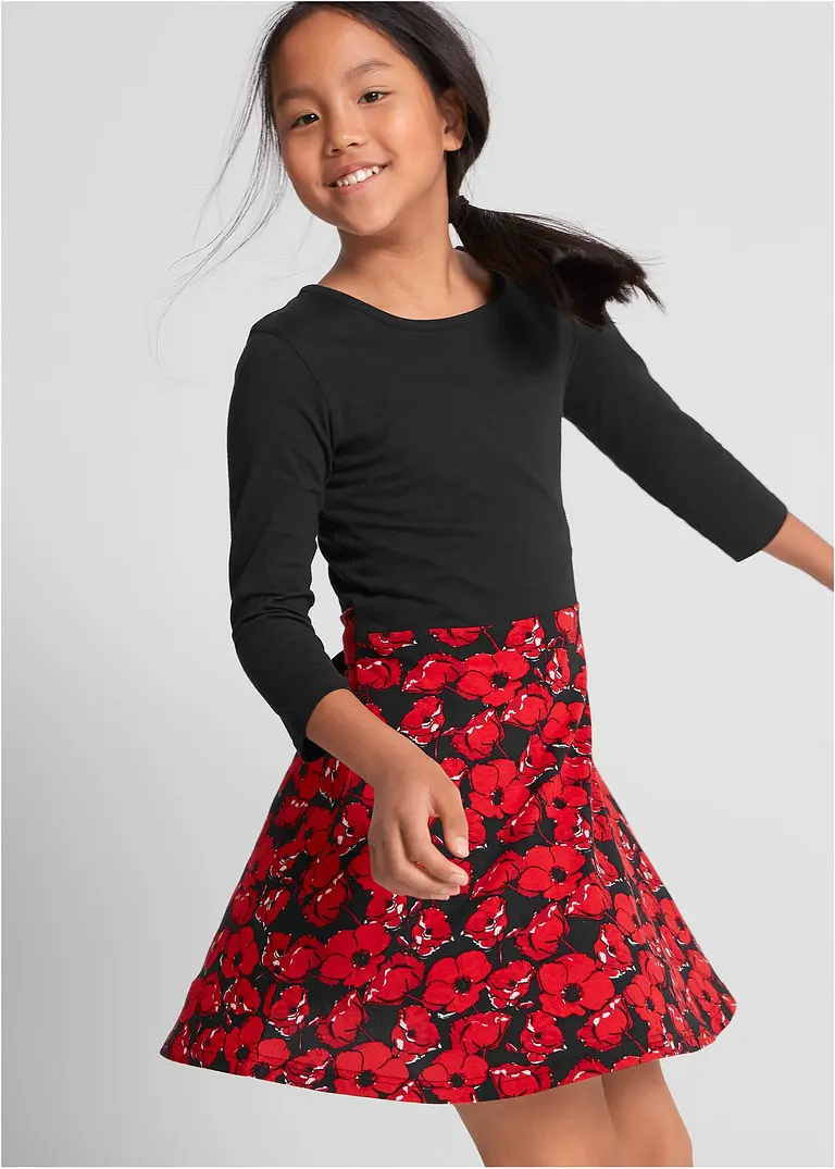 Bonprix Tolles Mädchen Kleid Mit Blumenmuster - Schwarz