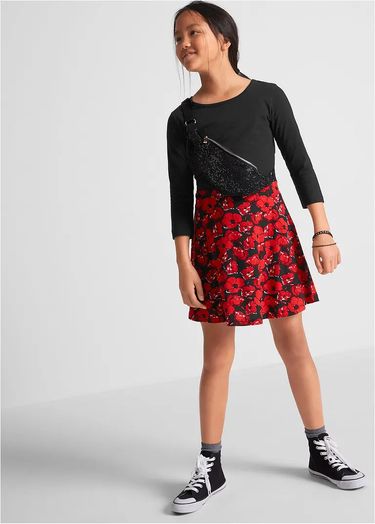 Bonprix Tolles Mädchen Kleid Mit Blumenmuster - Schwarz