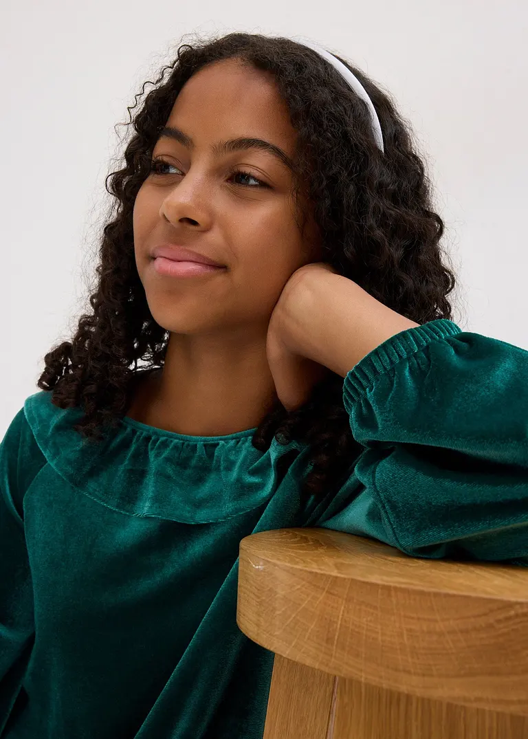 Bonprix Tolles Mädchen Samtkleid Mit Volants - Grün - Kinder