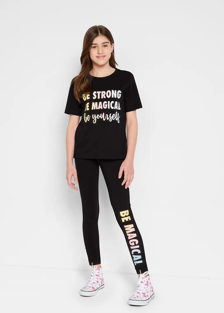 Bonprix Tolles Mädchen Set Bestehend Aus T-Shirt + Leggings Mit Print