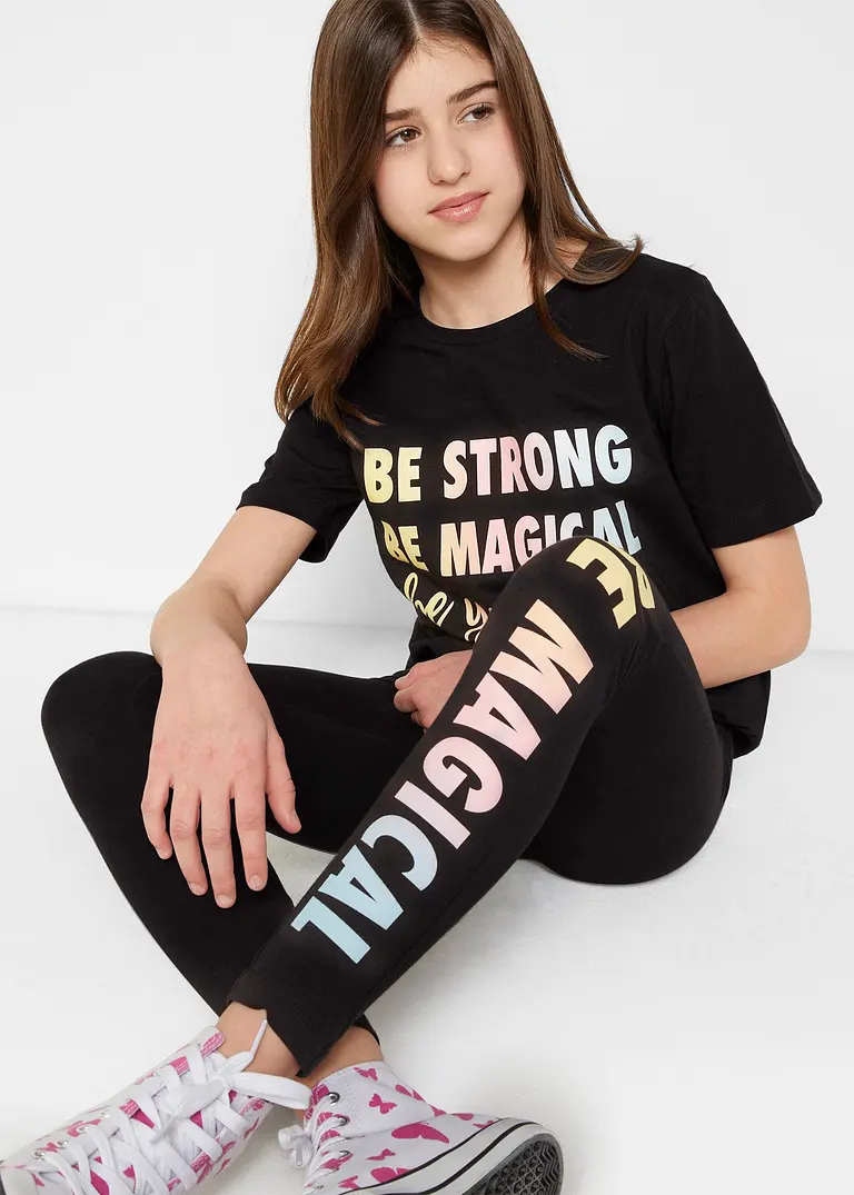 Bonprix Tolles Mädchen Set Bestehend Aus T-Shirt + Leggings Mit Print