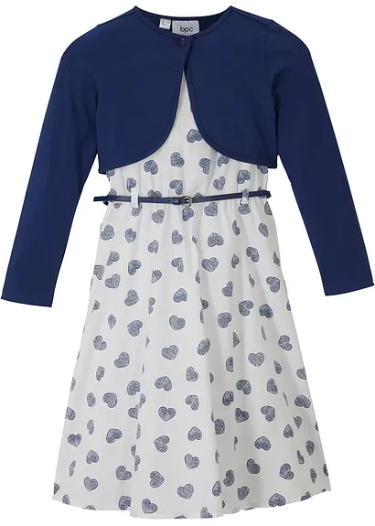 bonprix Tolles Mädchen Set mit Herzchen-Print - blau/weiß