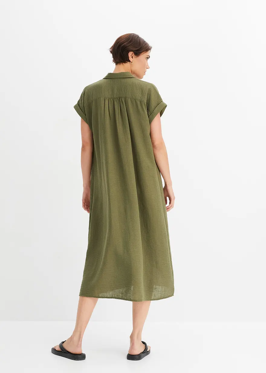 Bonprix Tolles Midi-Blusenkleid Im Leinenlook - Grün - Damen