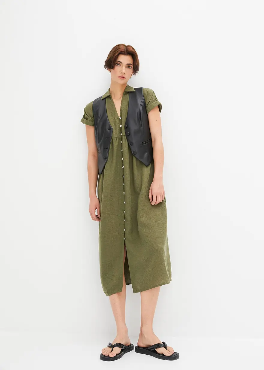Bonprix Tolles Midi-Blusenkleid Im Leinenlook - Grün - Damen