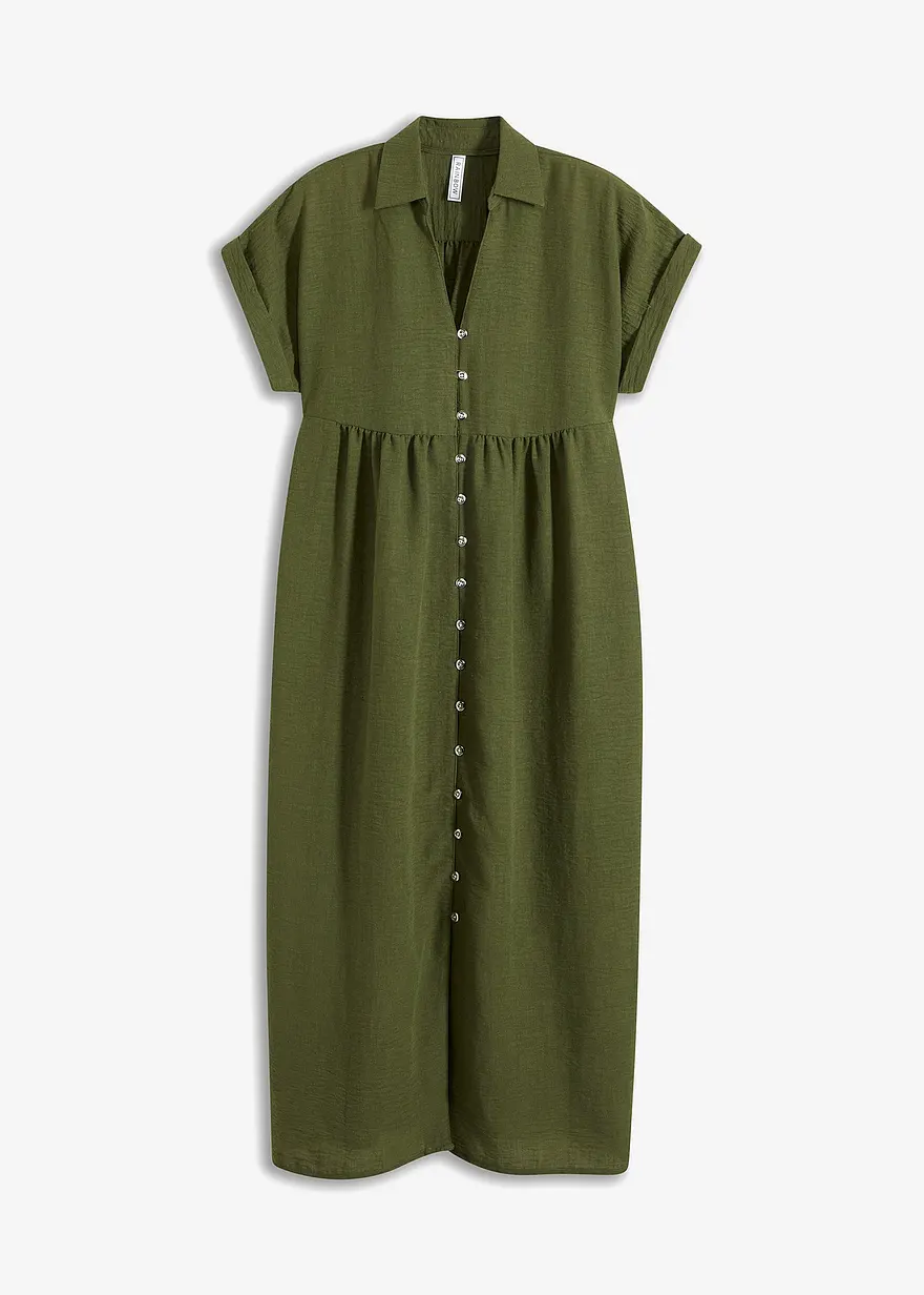 bonprix Tolles Midi-Blusenkleid im Leinenlook - grün - Damen