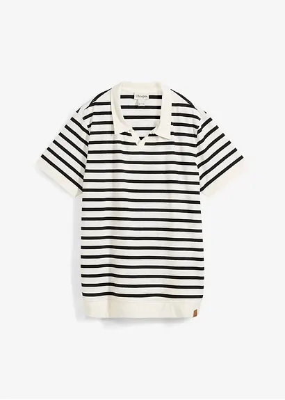 bonprix Tolles Poloshirt mit Bündchen und einem kleinen Lederimitat Label