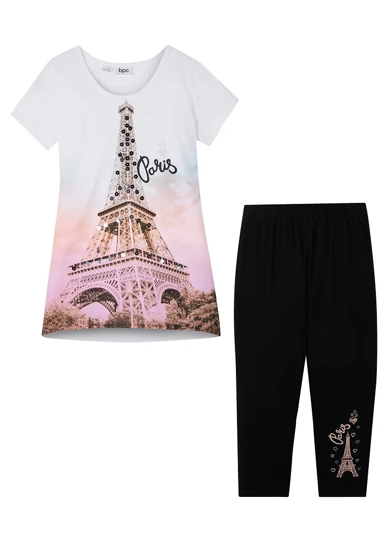 Bonprix Tolles Set Für Mädchen Mit Paris-Print - Weiß/schwarz