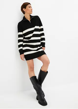 Bonprix Tolles Strickkleid Mit Streifen - Schwarz - Damen