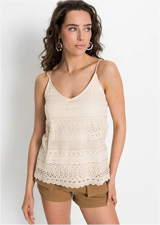 Bonprix Top Aus Spitze Mit Spaghetti-Trägern - Beige - Damen