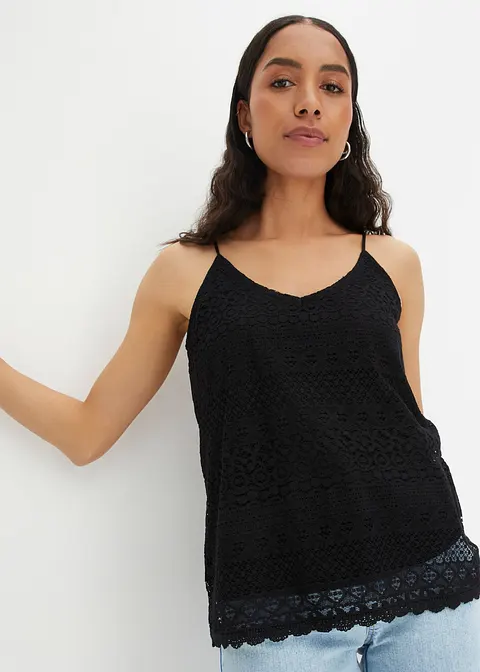 Bonprix Top Aus Spitze Mit Spaghetti-Trägern - Schwarz - Damen