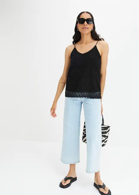 Bonprix Top Aus Spitze Mit Spaghetti-Trägern - Schwarz - Damen