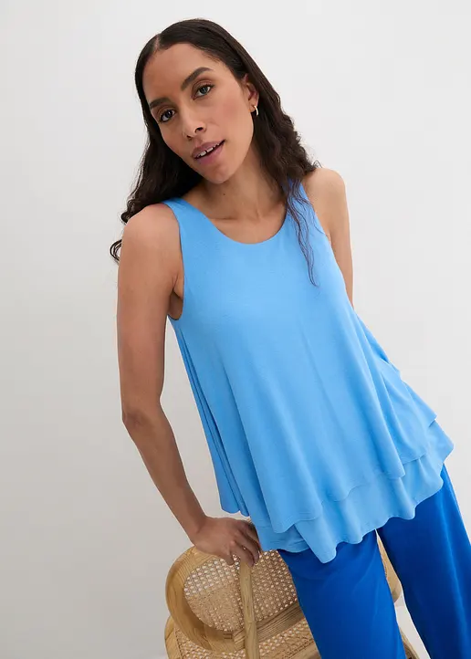 Bonprix Top Mit Rundhalsausschnitt Und A-Förmigem Schnitt - Blau - Damen