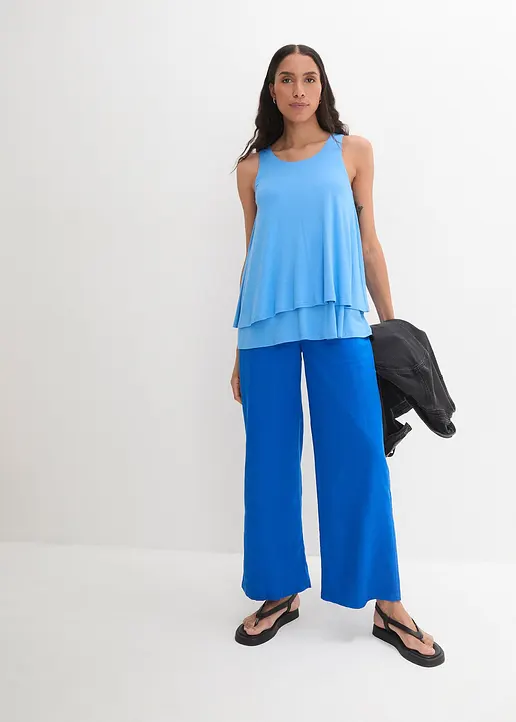 Bonprix Top Mit Rundhalsausschnitt Und A-Förmigem Schnitt - Blau - Damen