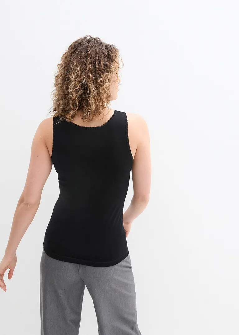 Bonprix Top Mit Spitzenverzierung Und Rundhalsausschnitt - Schwarz