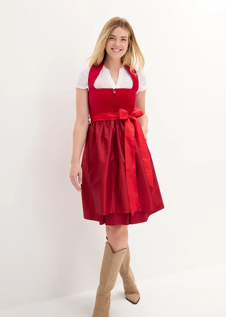Bonprix Traditionelles Dirndl Mit Hochwertigen Samtmieder Und Changierender Schürze. Der Rock Ist Mit Einem Angenehmen Baumwollfutter Ausgestattet