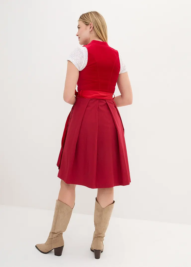 Bonprix Traditionelles Dirndl Mit Hochwertigen Samtmieder Und Changierender Schürze. Der Rock Ist Mit Einem Angenehmen Baumwollfutter Ausgestattet
