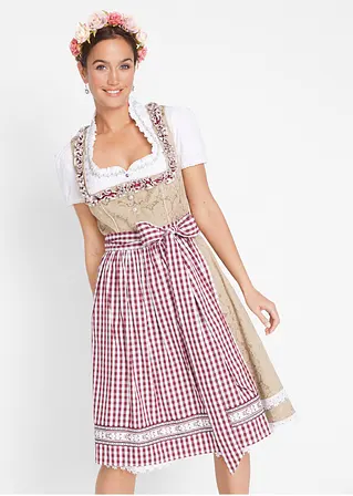 Bonprix Traditionelles Dirndl Mit Schürze - New Beige Gemustert
