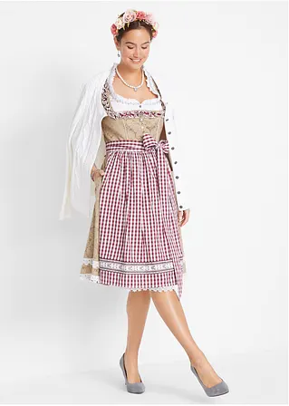 Bonprix Traditionelles Dirndl Mit Schürze - New Beige Gemustert